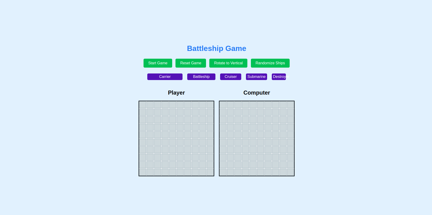 Screenshot of Battleship project